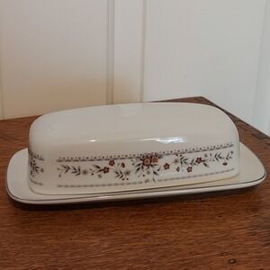 Claremont Fine Porcelain China Covered Butter Dish Floral Japan White Silver Rim